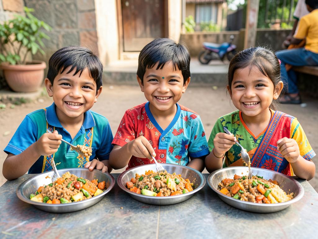 Children sharing freshly prepared nutritious meals