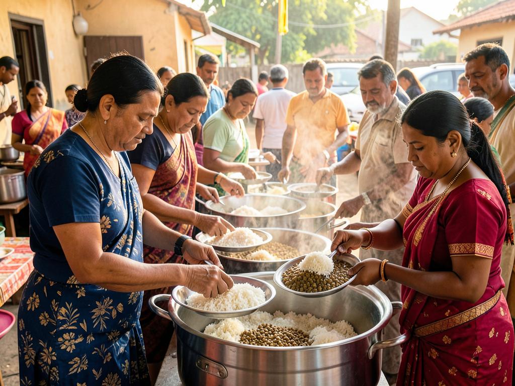 Volunteers preparing meal plates